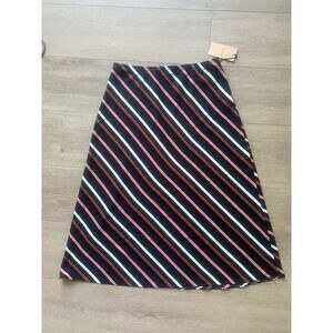 NWT Halogen Black Barbara‎ Striped Midi Skirt Size Medium